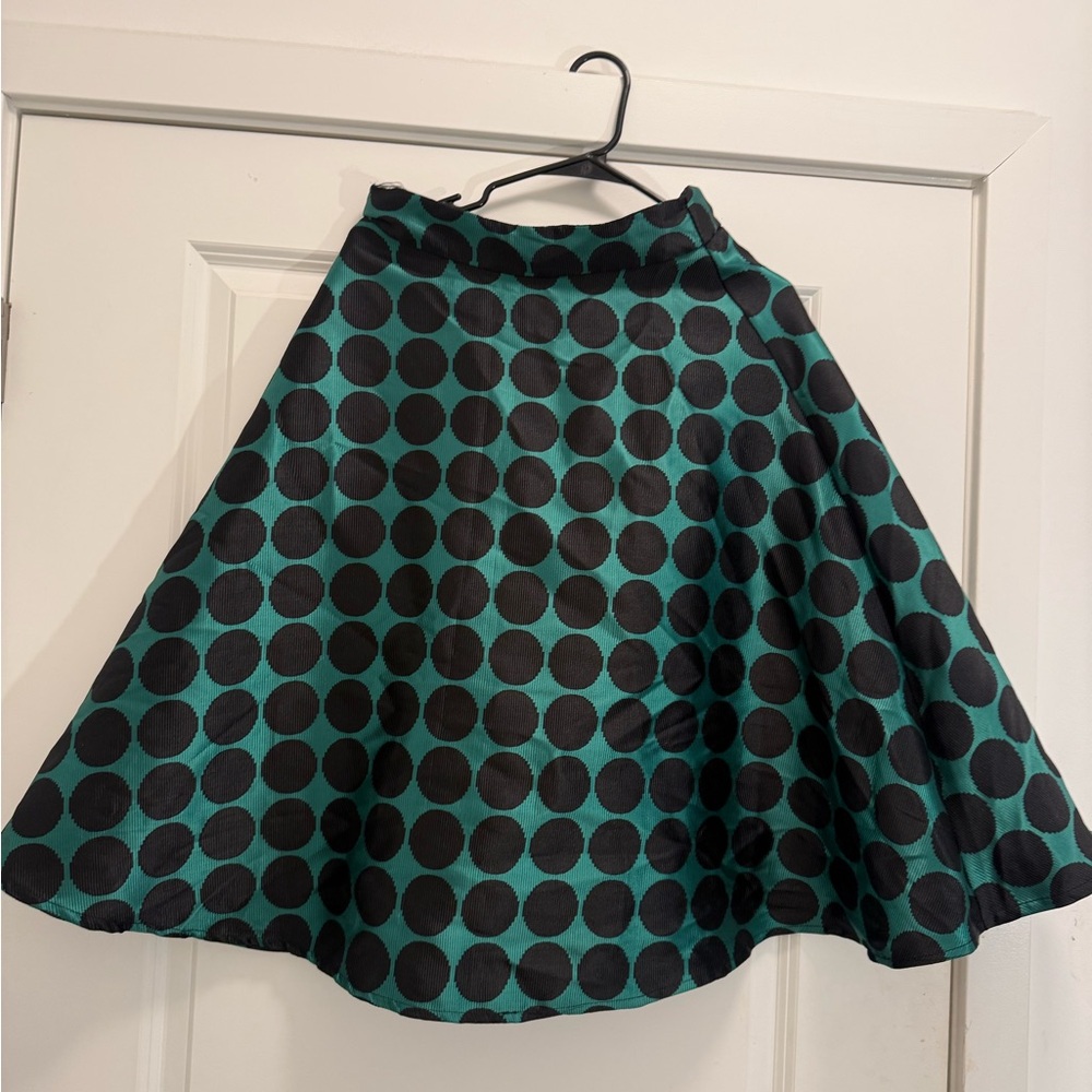 Polka Dot Flare Skirt - Green and Black